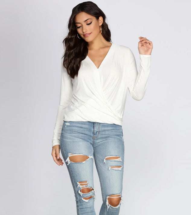 Knit Wrap Front Blouse