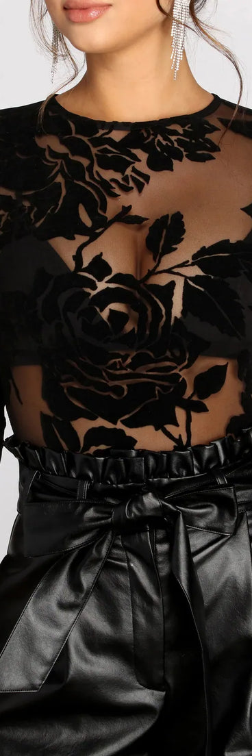 Flocked Mesh Floral Bodysuit