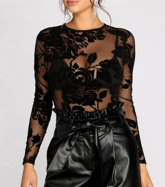 Flocked Mesh Floral Bodysuit
