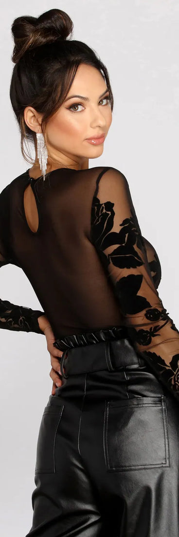 Flocked Mesh Floral Bodysuit