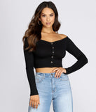 Button Detail Ribbed Knit Crop Top