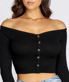 Button Detail Ribbed Knit Crop Top