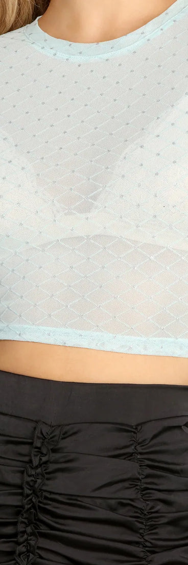 Sheer She Goes Mesh Rhinestone Crop Top