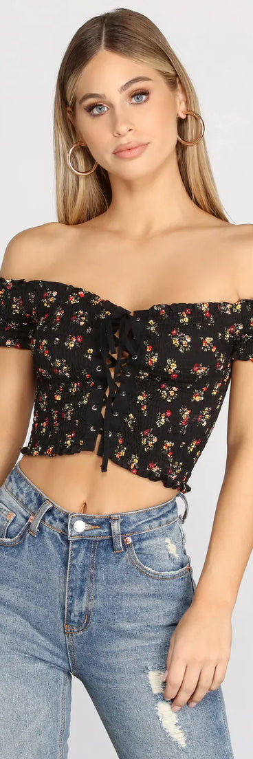 Flower Girl Lace Up Crop Top