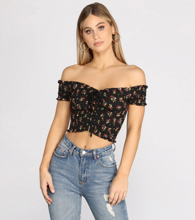 Flower Girl Lace Up Crop Top
