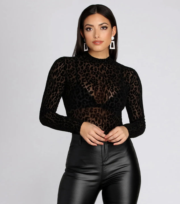 Dessus Dessous フロッキー柄　レオタード　BLACK Mサイズ Spot Me Leopard Bodysuit | Windsor