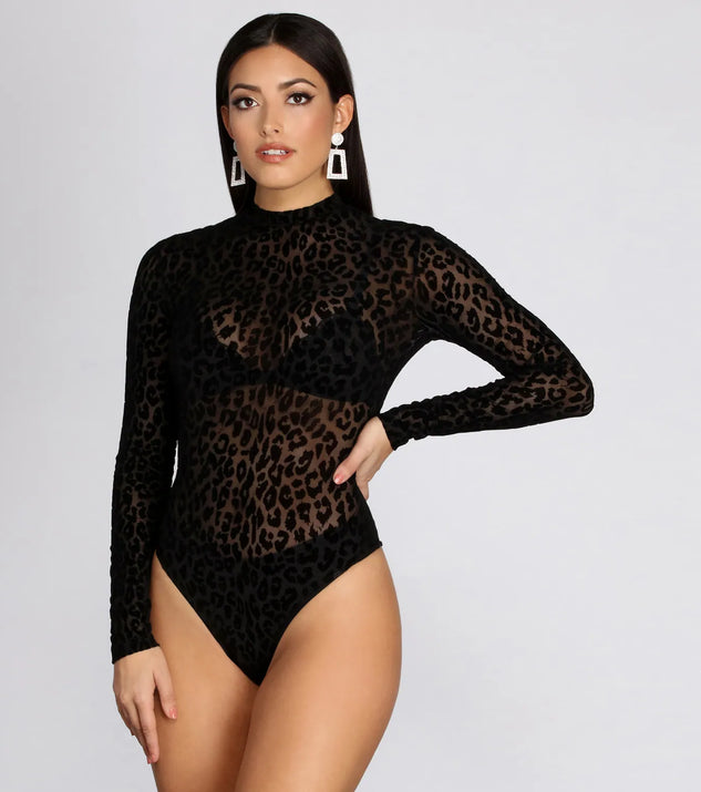 Dessus Dessous フロッキー柄　レオタード　BLACK Mサイズ Spot Me Leopard Bodysuit | Windsor