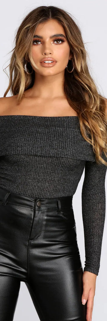 Off Shoulder Ribbed Sweater