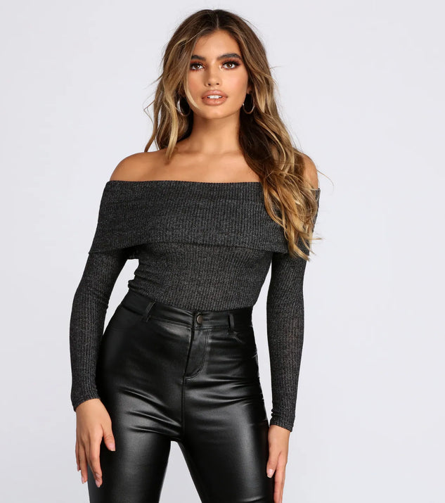 Off Shoulder Ribbed Sweater