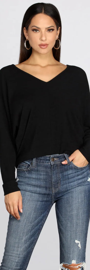 Keep Knit Casual V Neck Top