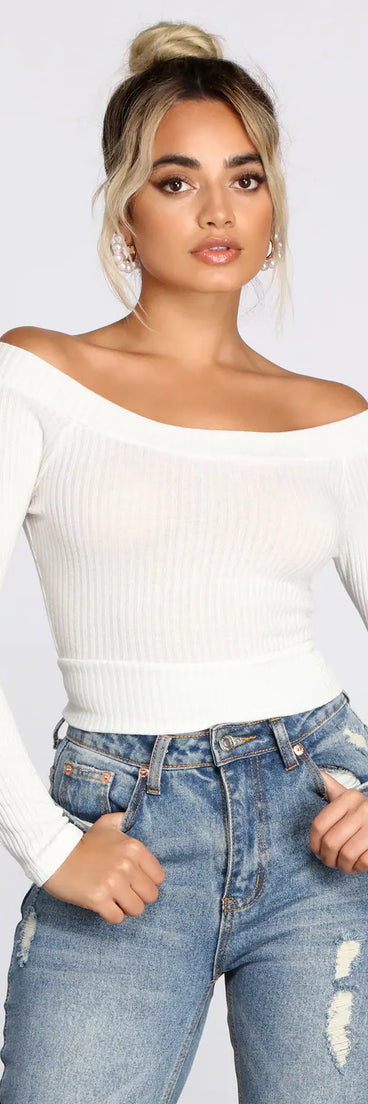 Off The Shoulder Brushed Knit Crop Top