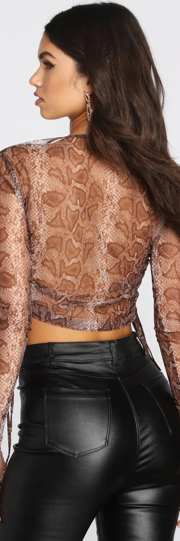 Sultry Sheer Snake Print Crop Top