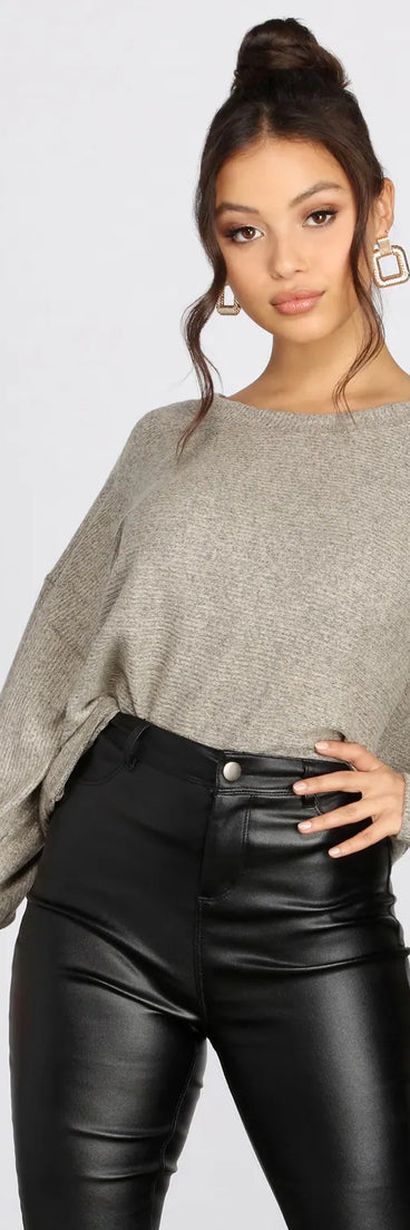 Brushed Ribbed Knit Pullover Sweater