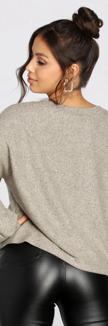 Brushed Ribbed Knit Pullover Sweater
