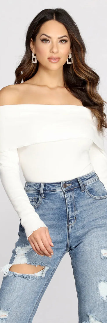 Off The Shoulder Merrow Hem Bodysuit