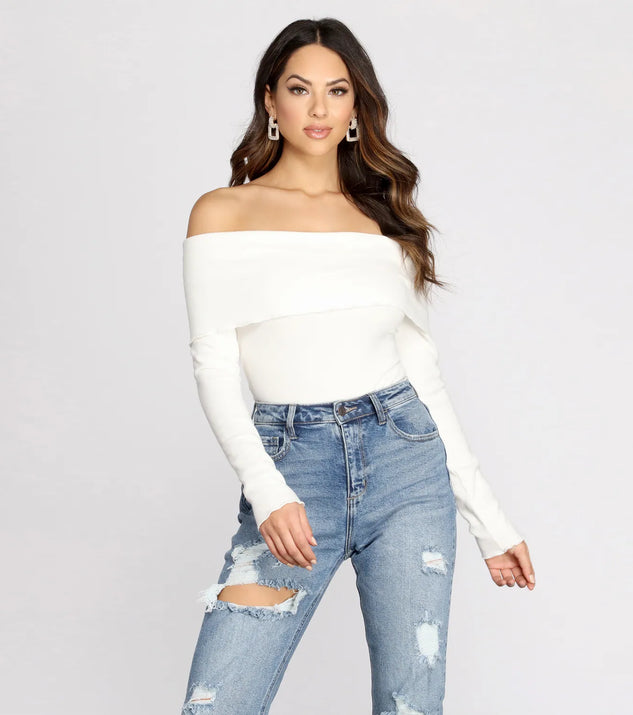Off The Shoulder Merrow Hem Bodysuit