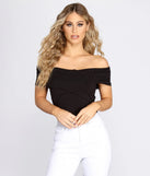 Ribbed Off Shoulder Crossover Top