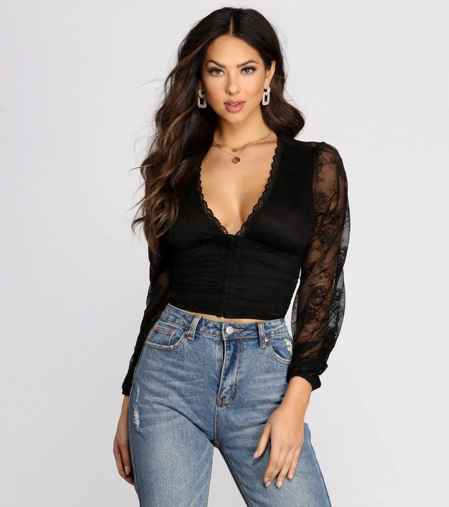 Time And Lace Deep V Crop Top