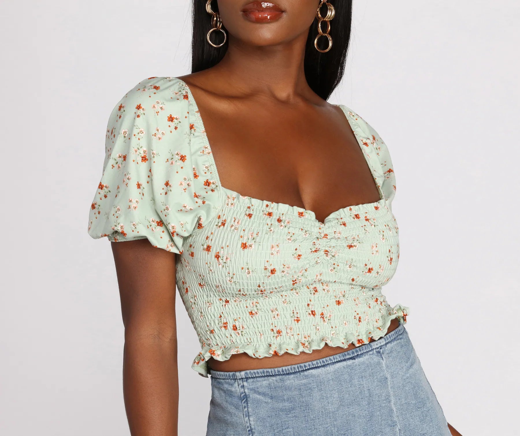 Ditsy Floral Puff Sleeve Crop Top | Windsor