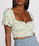 Ditsy Floral Puff Sleeve Crop Top