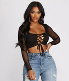 Lace Up Mesh Crop Top