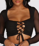 Lace Up Mesh Crop Top