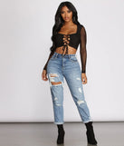 Lace Up Mesh Crop Top