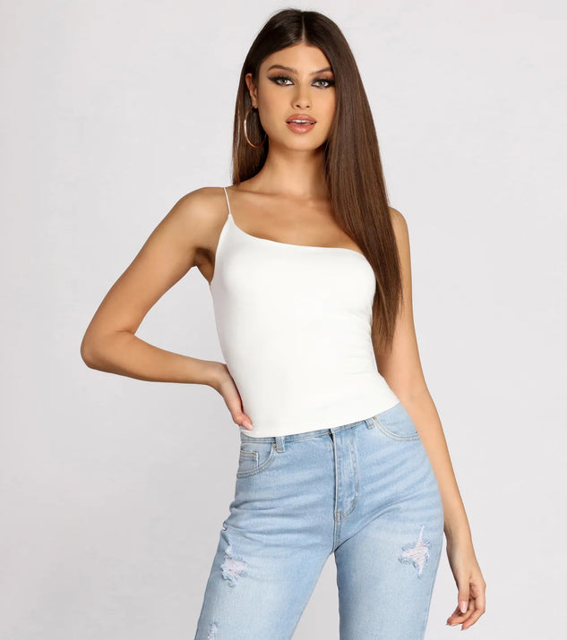 One Shoulder Brushed Knit Top