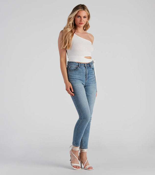 One Shoulder Tie Waist Crop Top | Windsor