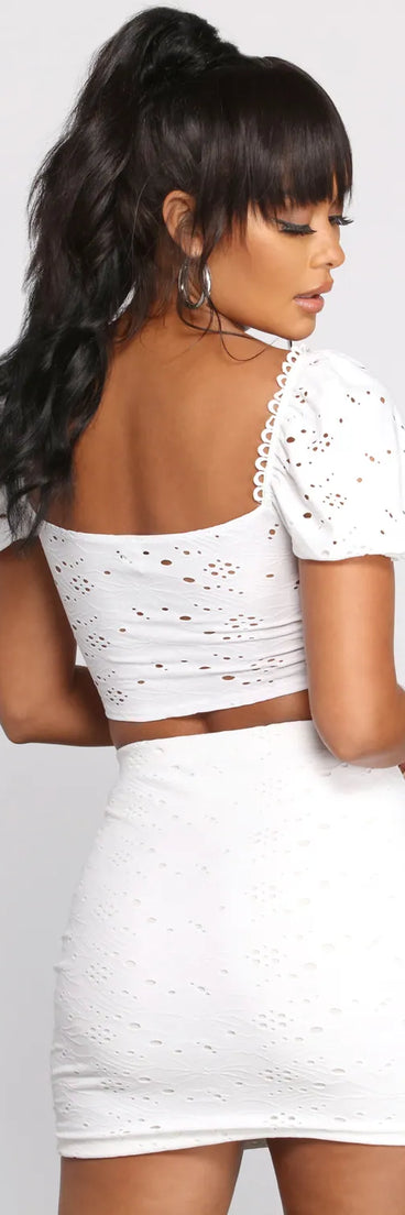 Effortless Eyelet Puff Sleeve Crop Top