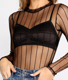 Sheer Striped Mesh Bodysuit