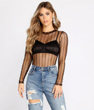 Sheer Striped Mesh Bodysuit