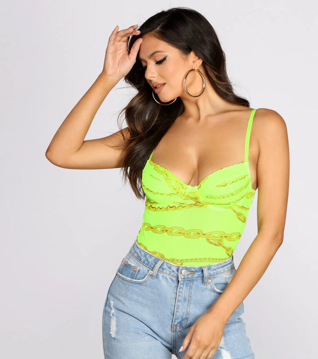 Chain Print Mesh Bodysuit