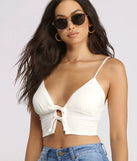 Double Row Tie Front Ribbed Crop Top