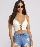 Double Row Tie Front Ribbed Crop Top