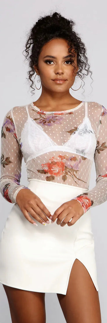Charming Floral Sheer Mesh Crop Top