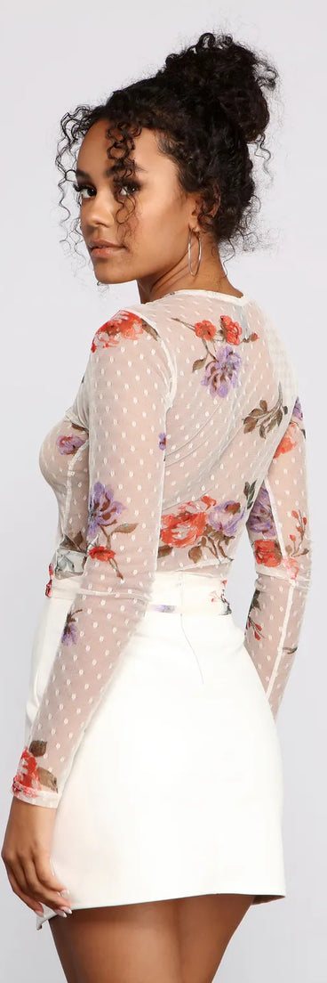 Charming Floral Sheer Mesh Crop Top