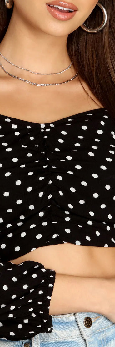 Polka Dot Doll Ruched Crop Top