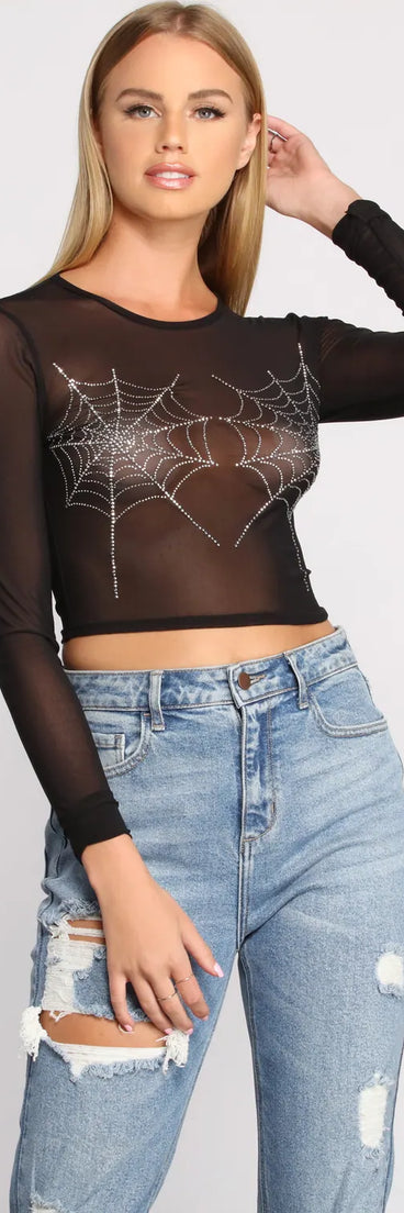 Spook-takular Spiderweb Heat Stone Mesh Top