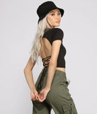 Ribbed Open Lace-Up Back Crop Top