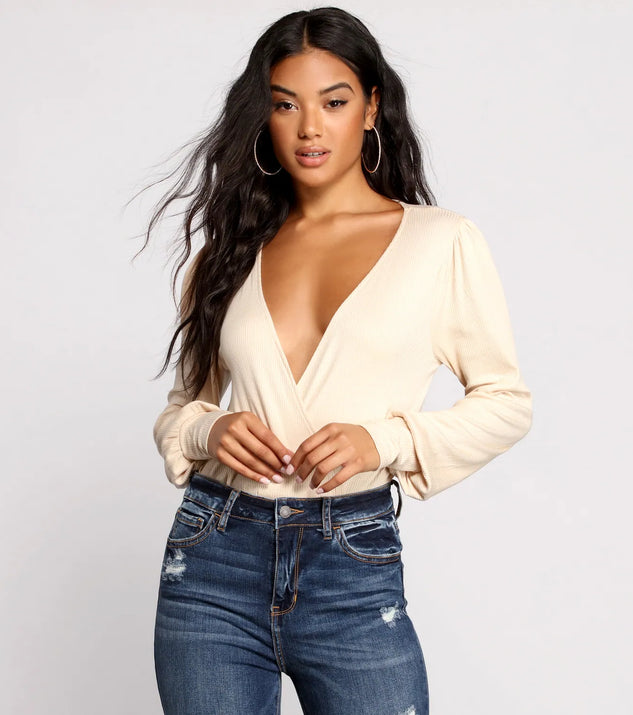 Sultry Deep V Neck Ribbed Bodysuit