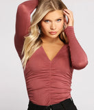 Ruched V Neck Jersey Knit Crop Top