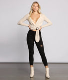 Long Sleeve O-Ring Wrap Front Crop Top