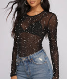 Glam Goals Mesh Rhinestone and Pearl Bodysuit