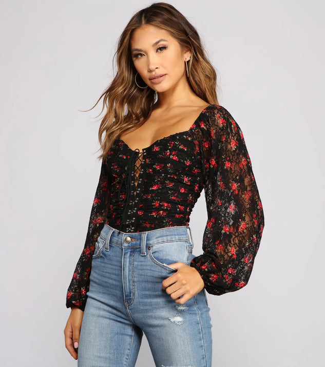 Floral Passion Lace-Up Bodysuit