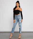 Off The Shoulder Ribbed Knit Crop Top