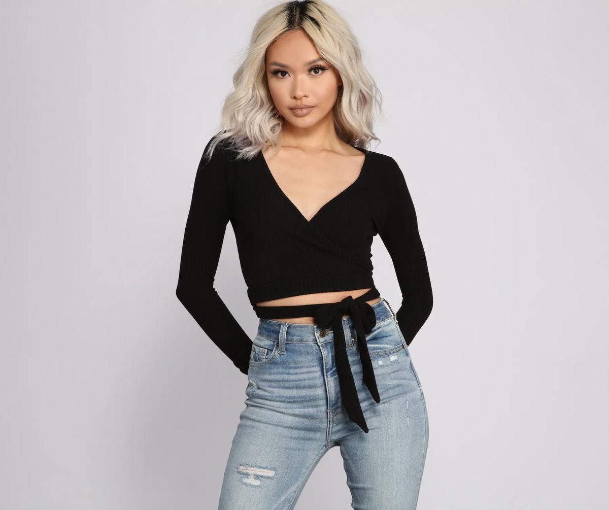 Basic Ribbed Knit Tie Waist Top & Windsor