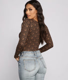 Greek Key Print Brushed Knit Bodysuit