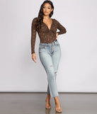 Greek Key Print Brushed Knit Bodysuit
