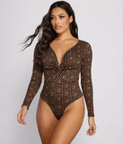 Greek Key Print Brushed Knit Bodysuit